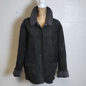 Lands' End Suede  Sherpa Barn Jacket with Prominent Collar and Contrasting Cuffs